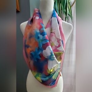100% Silk Vibrant Multicolor Floral Scarf